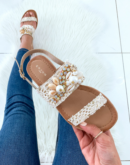 Beige slippers with double straps