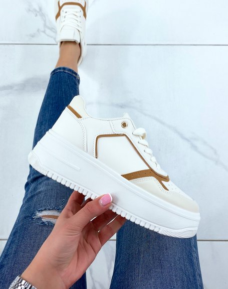 Beige sneakers with camel and beige inserts