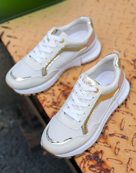 Beige sneakers with golden croc insert