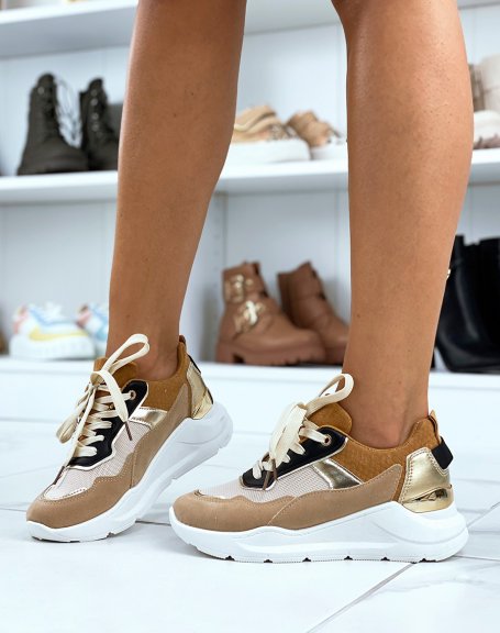 Beige sneakers with golden details