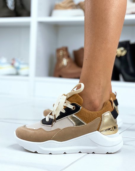 Beige sneakers with golden details
