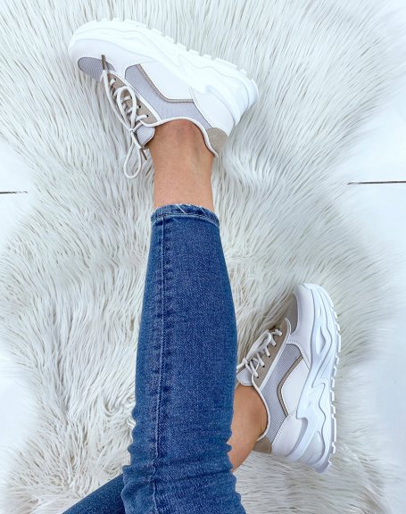 Beige sneakers with large white platform