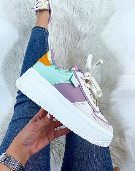 Beige sneakers with pastel-colored inserts