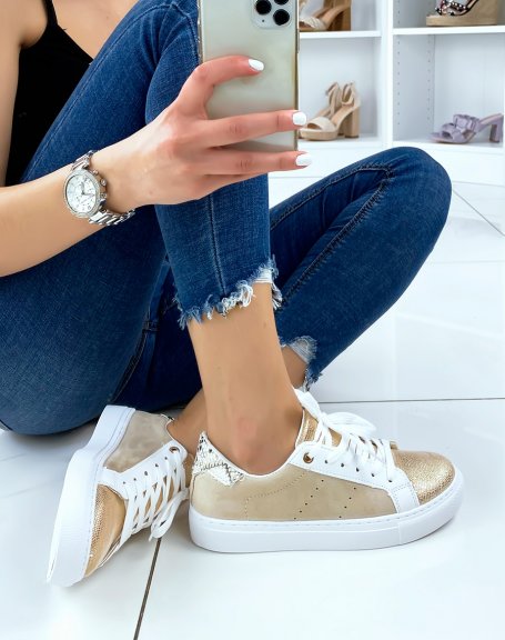 Beige sneakers with silver insert