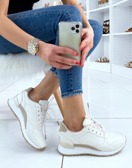 Beige sneakers with white sole