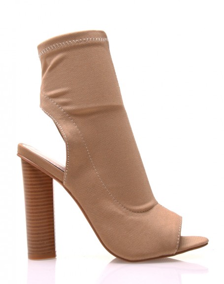 Beige sock boots with heels