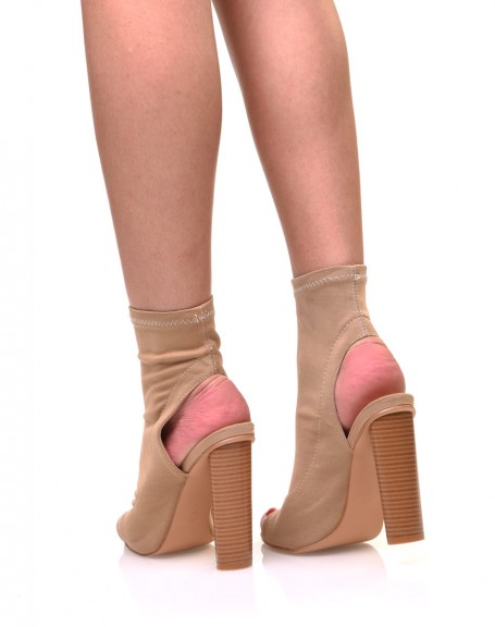 Beige sock boots with heels