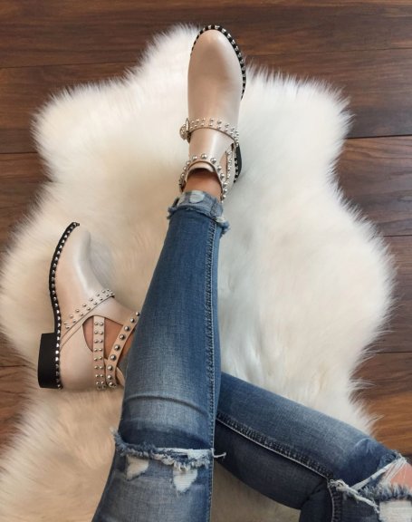 Beige studded ankle boots