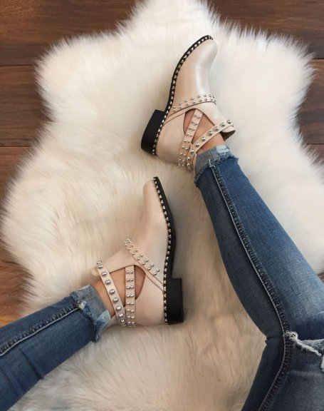 Beige studded ankle boots