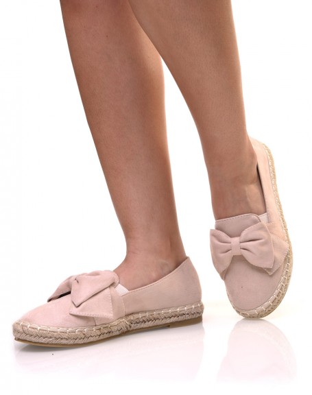 Beige suede espadrilles with bow