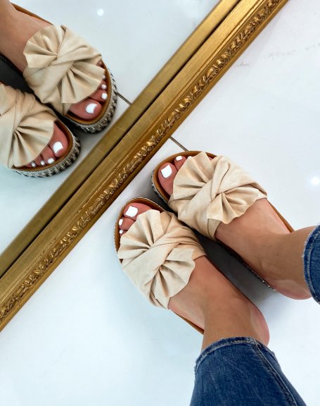 Beige suedette mules with silver details