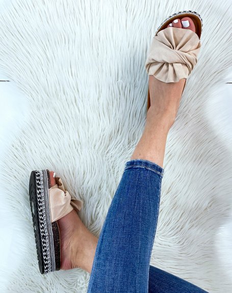 Beige suedette mules with silver details
