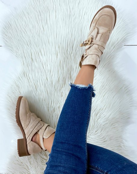 Beige suedette open ankle boots