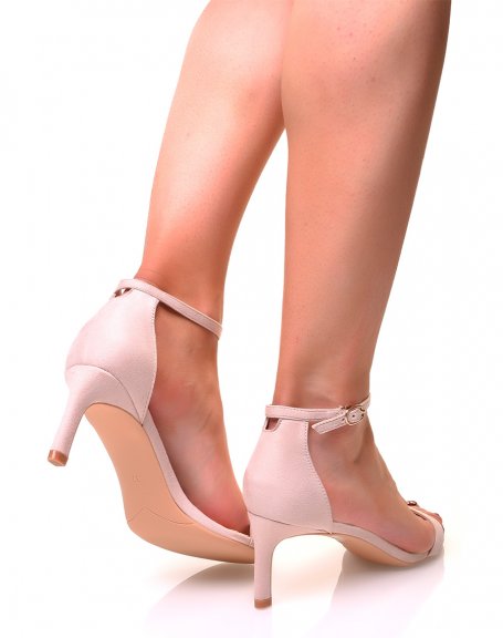 Beige suedette sandals with small stilettos
