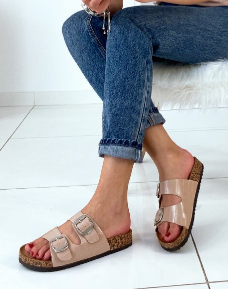 Beige two-strap mules