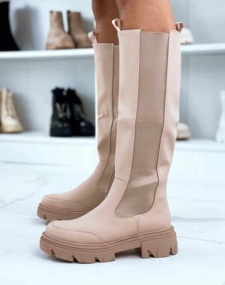 Beige waterproof chelsea boots
