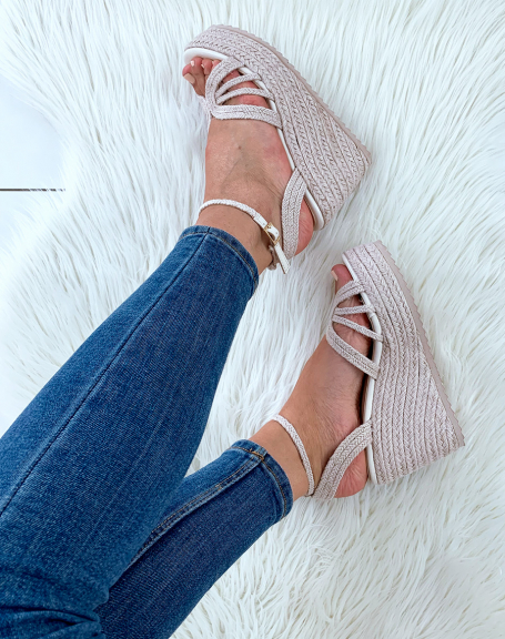 Beige wedge sandals with chunky platforms