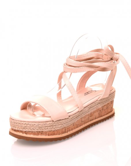 Beige wedge sandals with laces