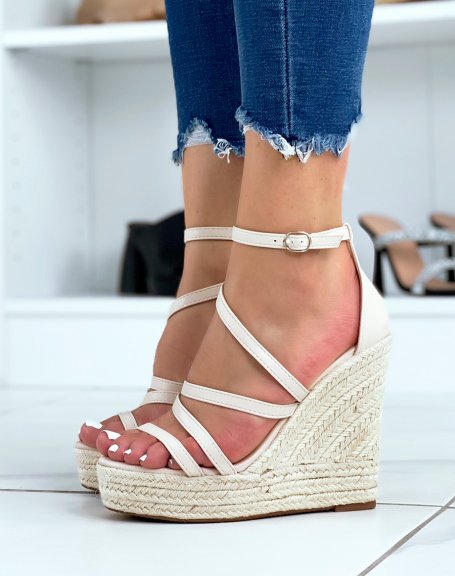 Beige wedge with criss-cross straps and high heel