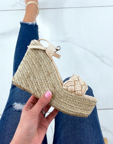 Beige wedges with braided strap