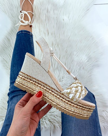 Beige wedges with golden lace details