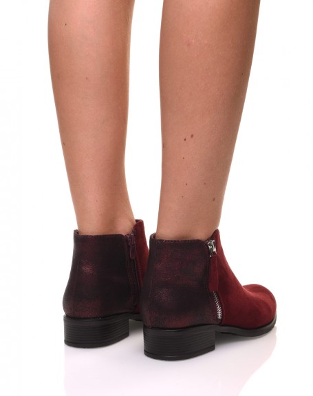 Bi-material burgundy ankle boots
