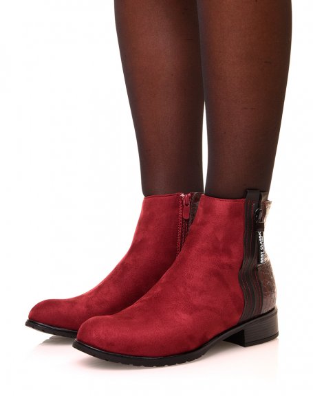 Bi-material burgundy Chelsea boots