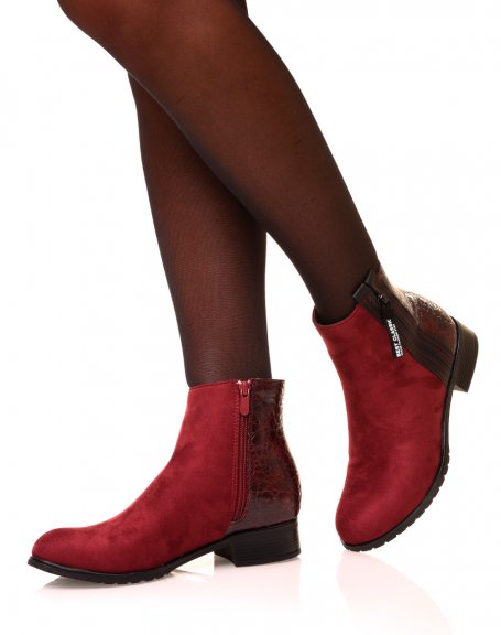 Bi-material burgundy Chelsea boots