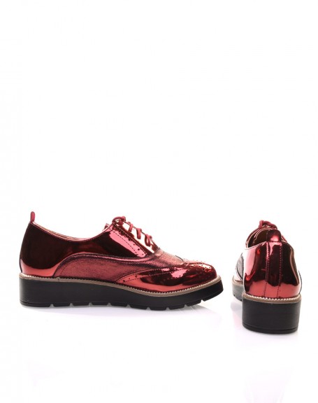 Bi-material burgundy derby shoes