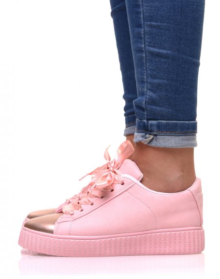 Bi-material pink and copper sneakers