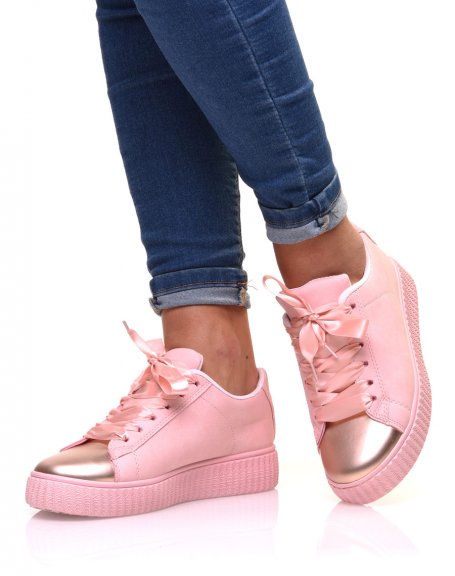 Bi-material pink and copper sneakers