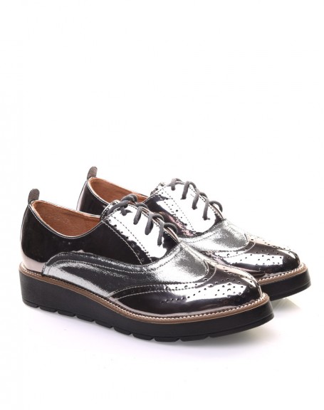 Bi-material silver derby shoes
