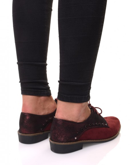 Bi-material studded burgundy derby shoes