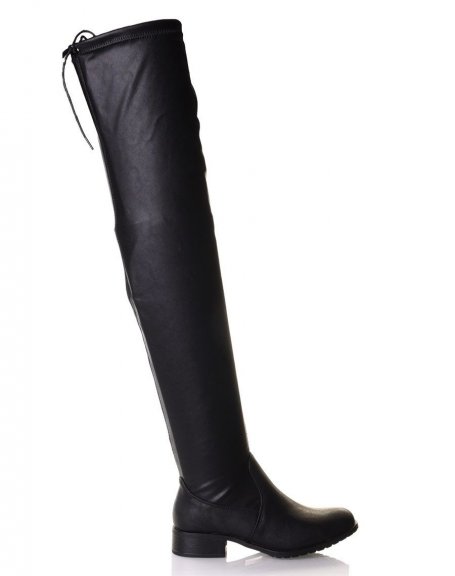 Black adjustable flat thigh high boots