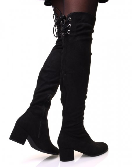 Black adjustable suedette over the knee boots
