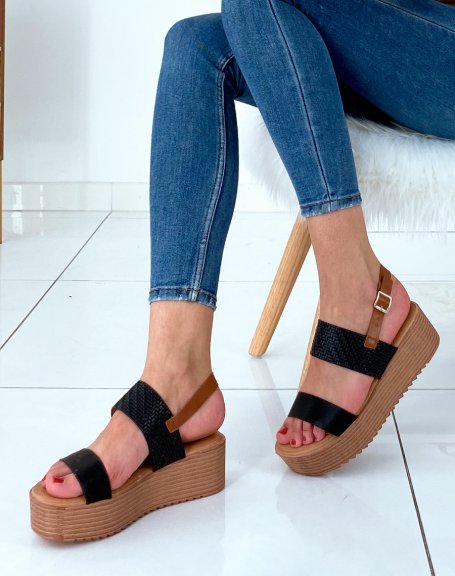 Black and camel wedge sandals