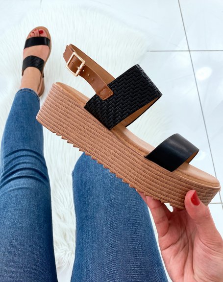 Black and camel wedge sandals