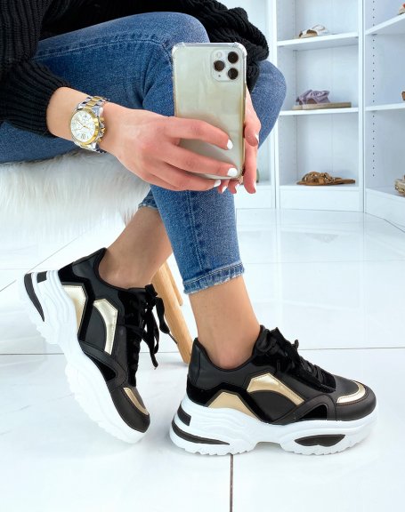 Black and gold chunky platform sneakers