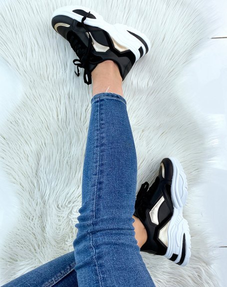 Black and gold chunky platform sneakers