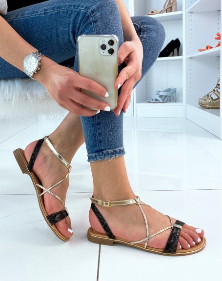 Black and gold strappy sandals