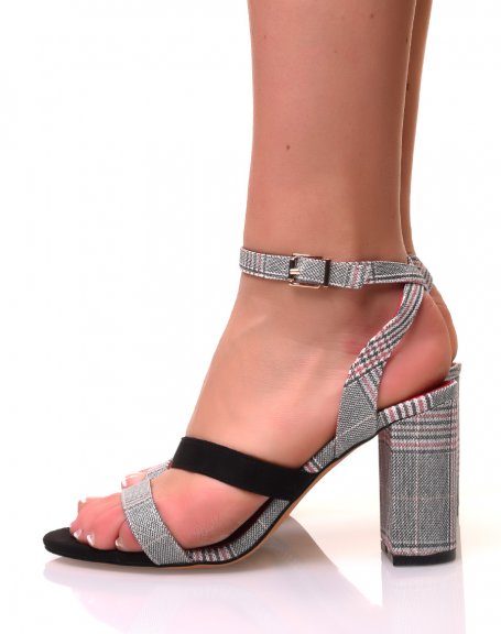 Black and red houndstooth sandals with square heels