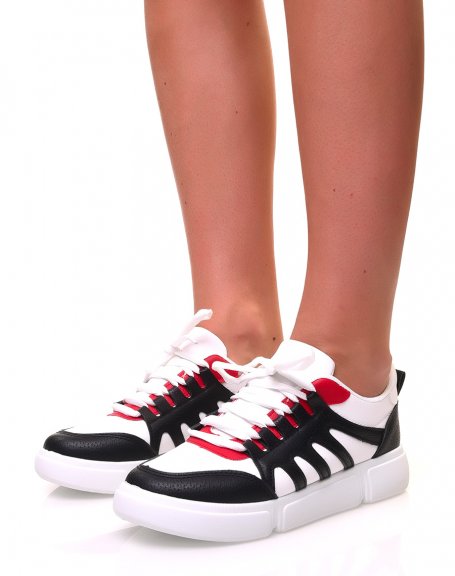 Black and red sneakers with grained faux leather effect with chunky soles
