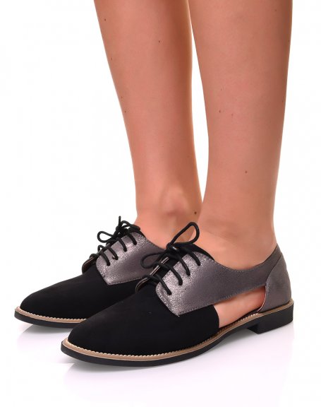 Black and silver suedette lace-up derbies