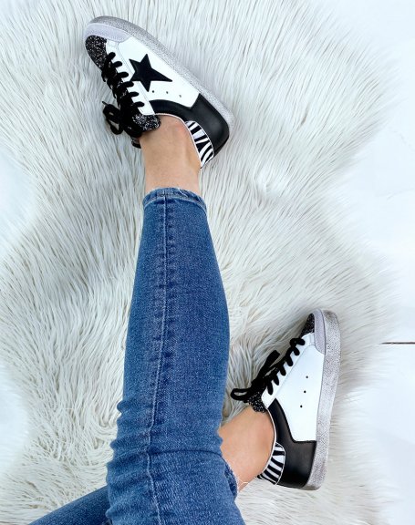 Black and white sneakers with glitter and zebra details