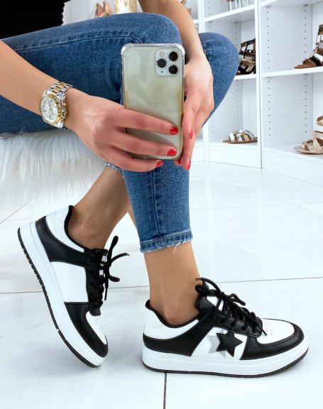 Black and white star-paneled sneakers