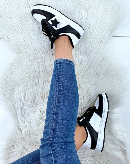 Black and white star-paneled sneakers