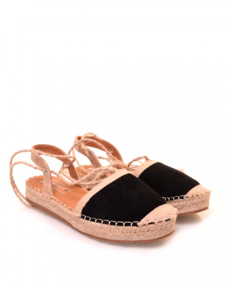 Black and wicker espadrilles with braided laces
