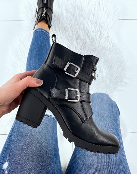 Black ankle boot with multiple straps