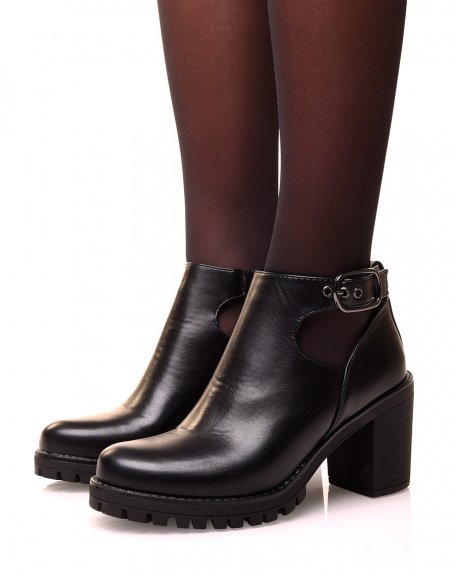 Black ankle boot with open heel