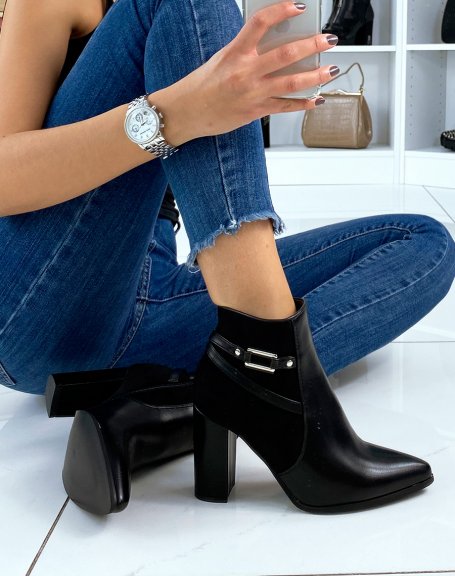 Black ankle boots in bi-material with straps